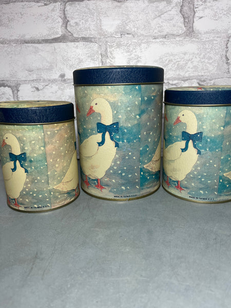 Vintage Nesting Winter Goose Tin Canister Set