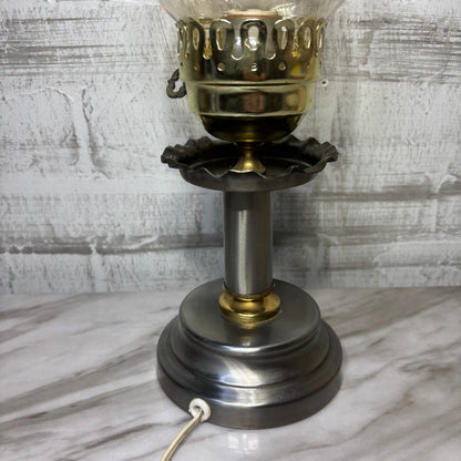 Vintage Hurricane Style Electric Table Lamp-Silver