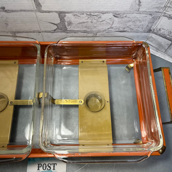 Vintage Rare Double Enamel Orange Fire King Chafing/Serving Dish