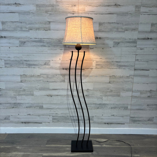 Modern Black Metal Squiggle Floor Lamp with Beige Shade