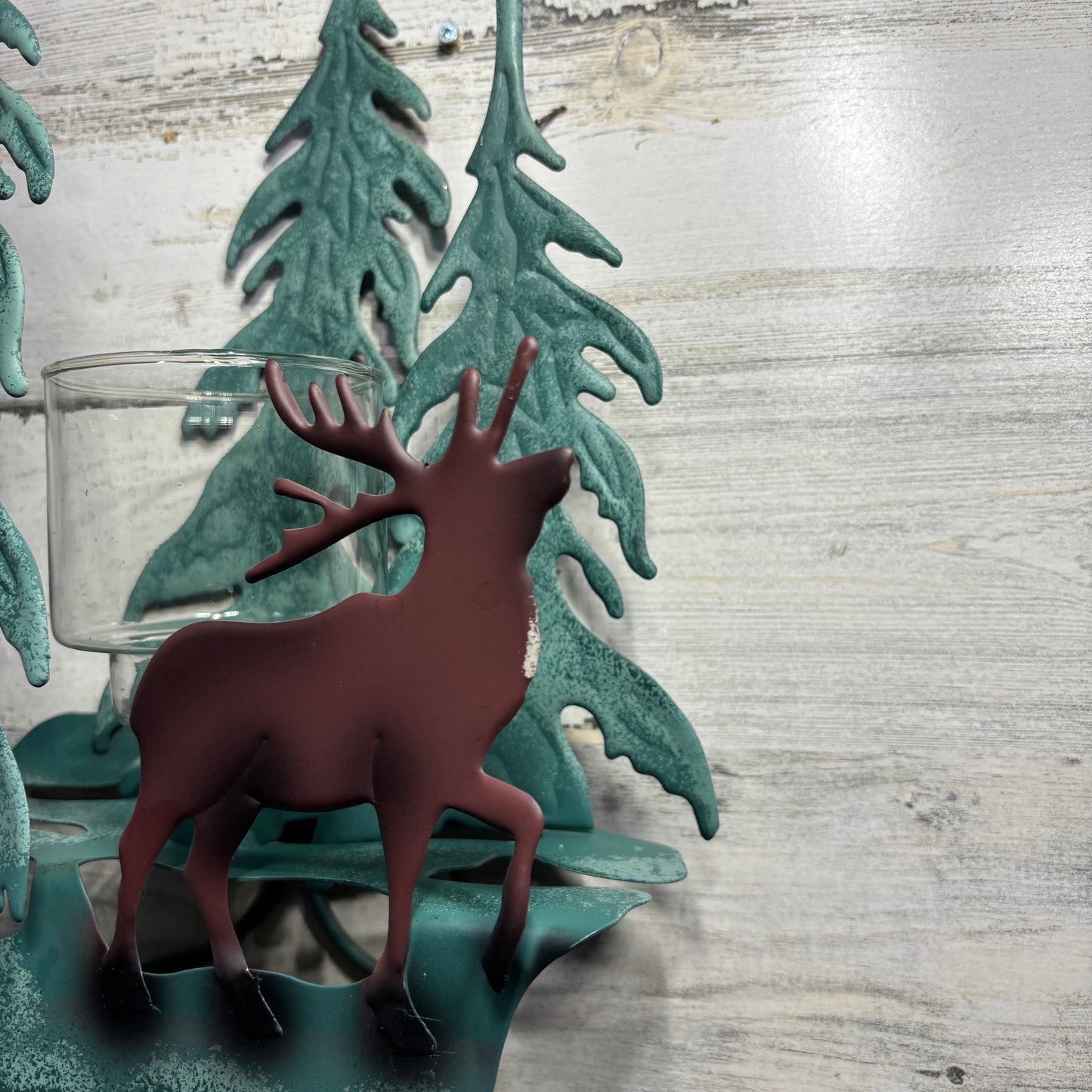 Homco Green Metal Elk/Deer Tree Candle Sconce