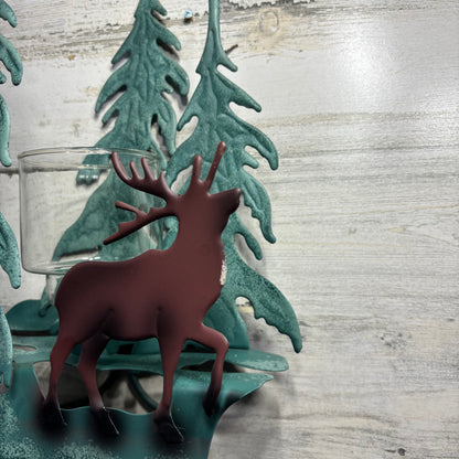 Homco Green Metal Elk/Deer Tree Candle Sconce