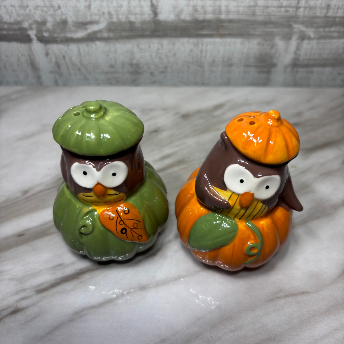 Owl In Pumpkin Salt & Pepper Shaker Set