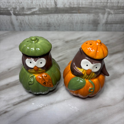Owl In Pumpkin Salt & Pepper Shaker Set
