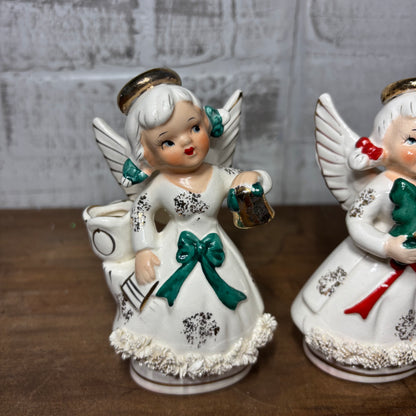 Vintage Ucagco Spaghetti Trim Angel Candle Holder Set