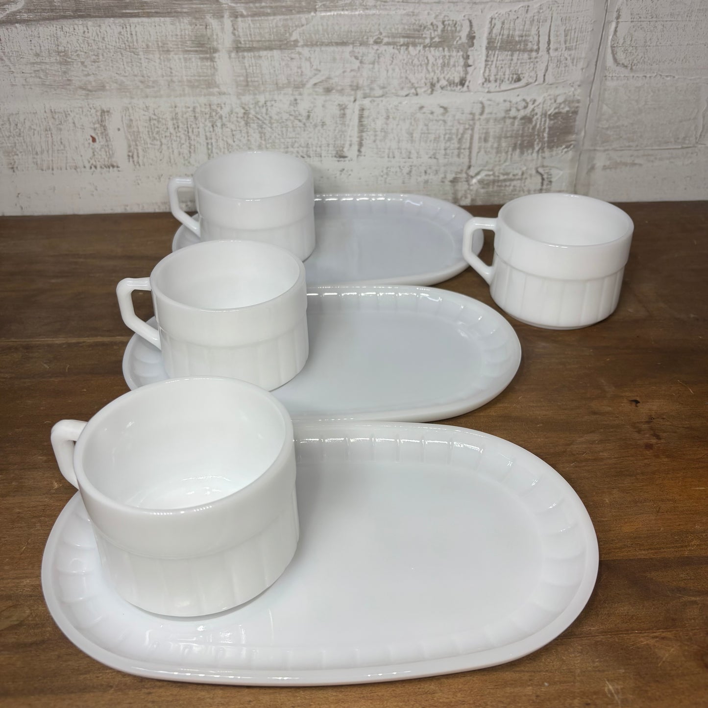 Vintage Federal Glass Heat Proof Milk Glass Snack Sets
