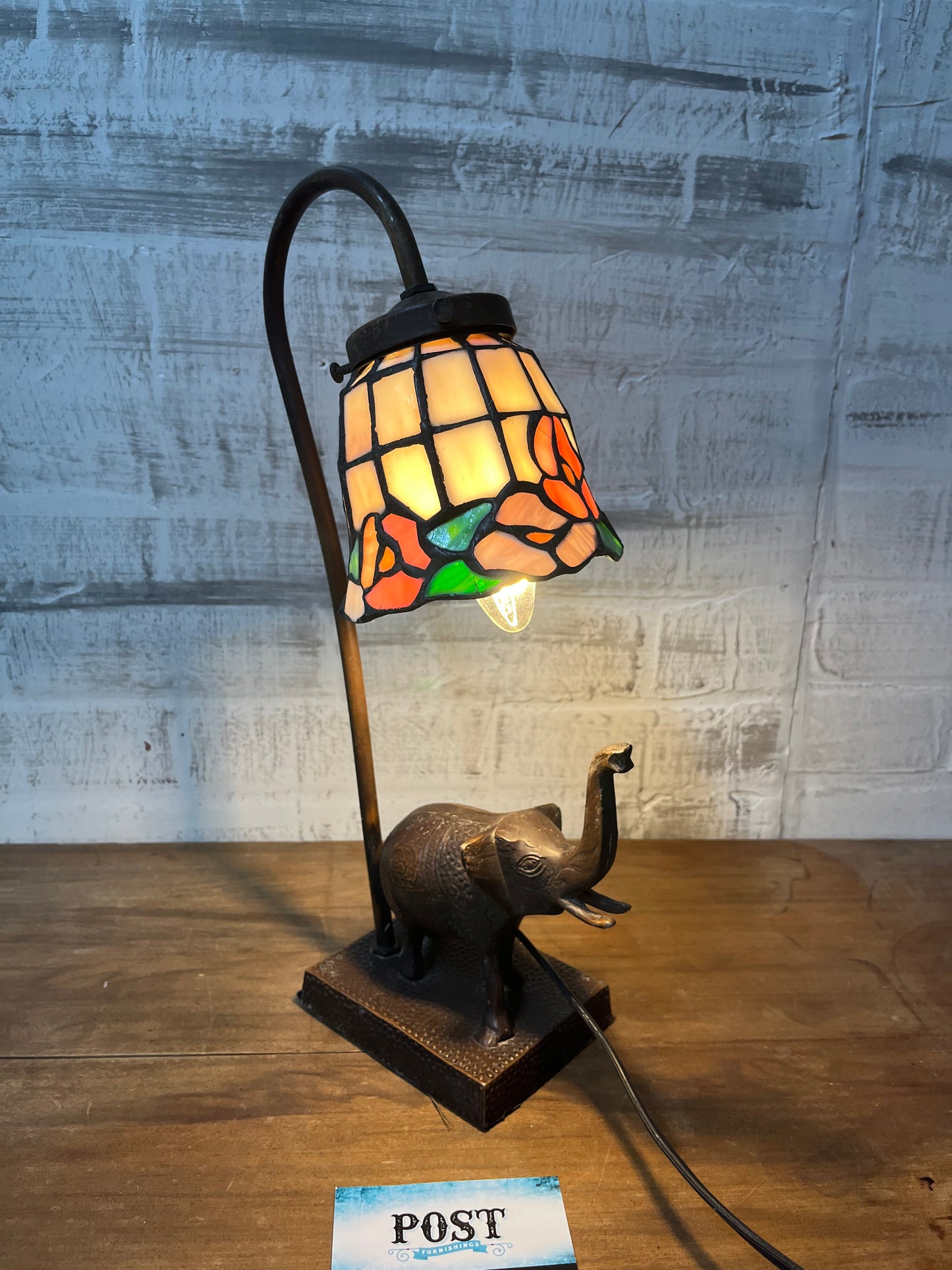 Stained Slag Glass Tulip Gooseneck Elephant Desk Lamp