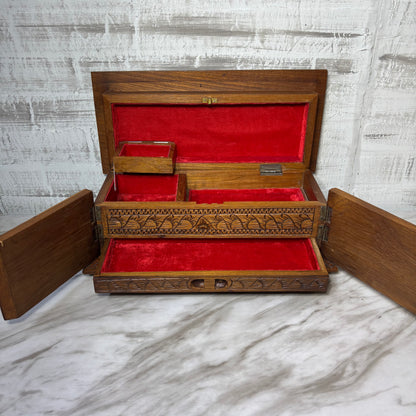 Vintage Carved Wooden Jewelry Chest