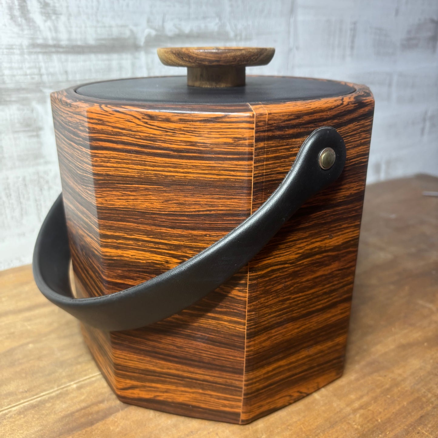 Mid Century Kraftware Faux Wood Ice Bucket