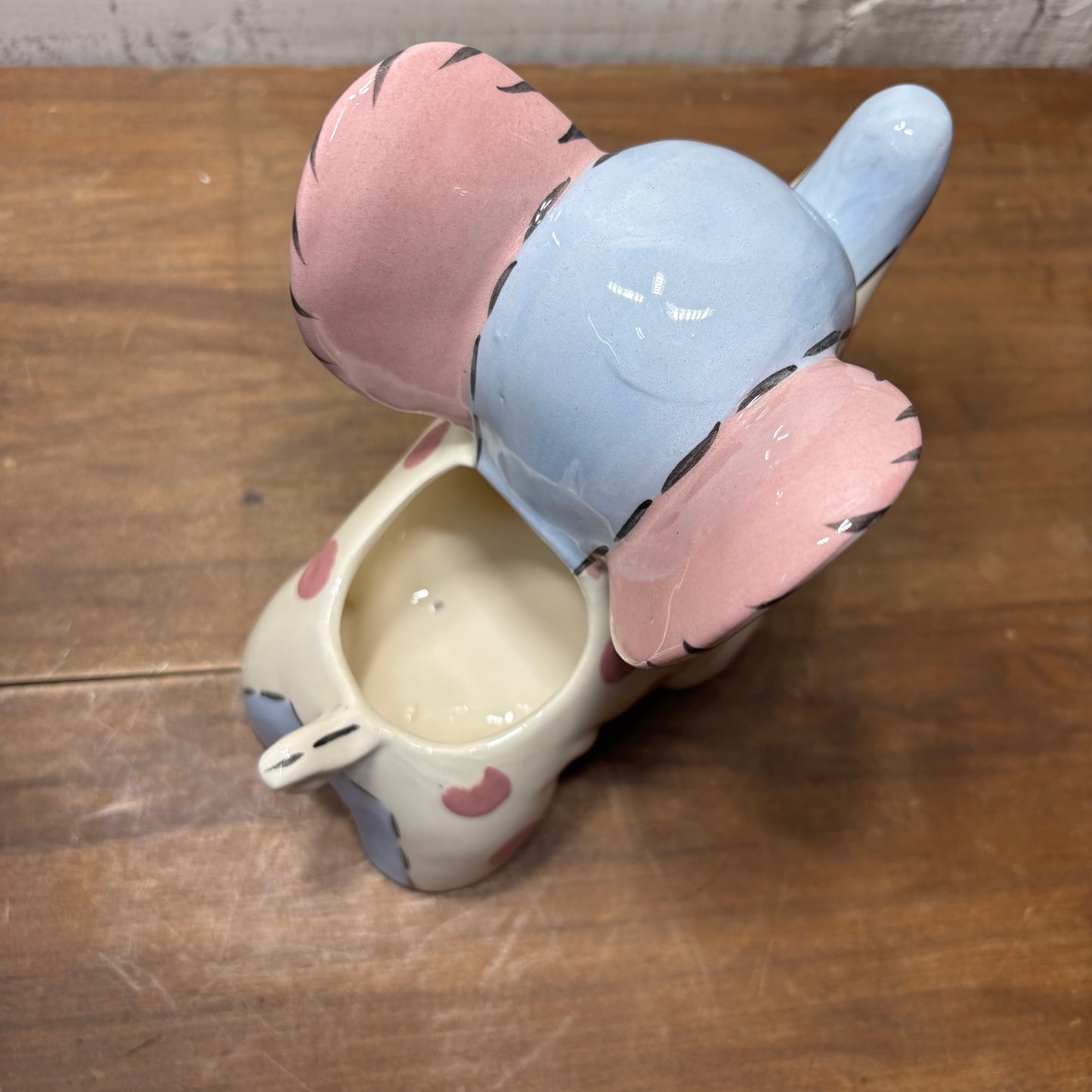 Vintage White And Blue Polka Dot Elephant Planter