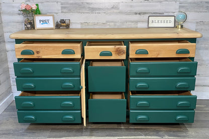 Two Toned Wood & Green Dresser Post Furnishings Two Toned Wood & Green Dresser Post Furnishings