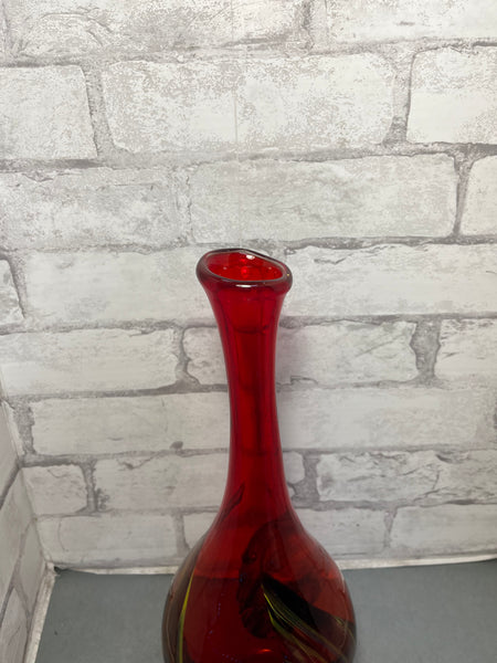 Hand Blown Red And Yellow Glass Vase