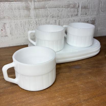 Vintage Federal Glass Heat Proof Milk Glass Snack Sets