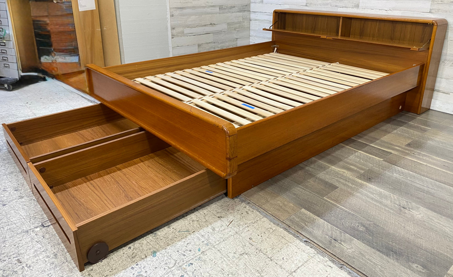 Mid Century Modern, Danish Style Teak Queen Platform Bed Frame