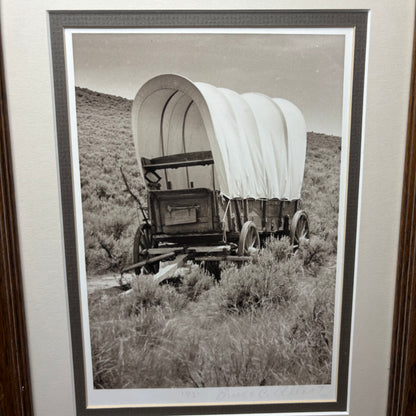 Black And White Framed Covered Wagon Picture