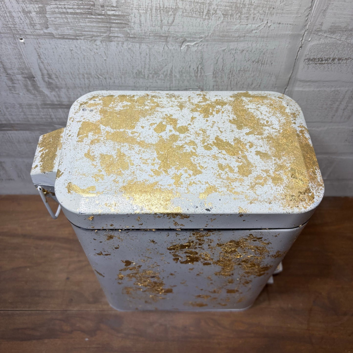 Custom Gold Flake & White Small Trash Can