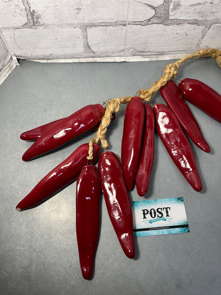 Vintage Ceramic Chili Peppers On Jute Rope