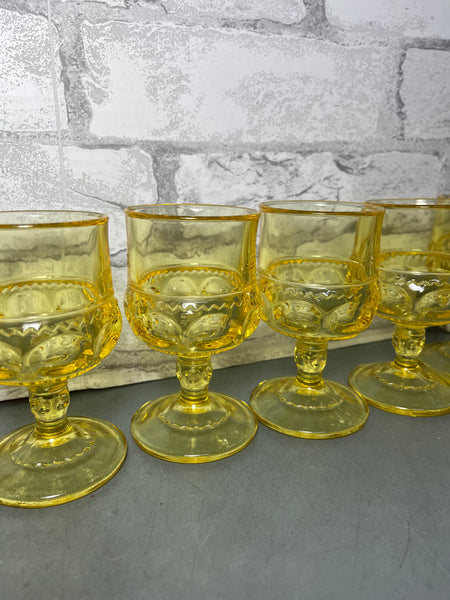 Vintage Thumbprint Cordial Yellow Gold Glasses Set Of 6