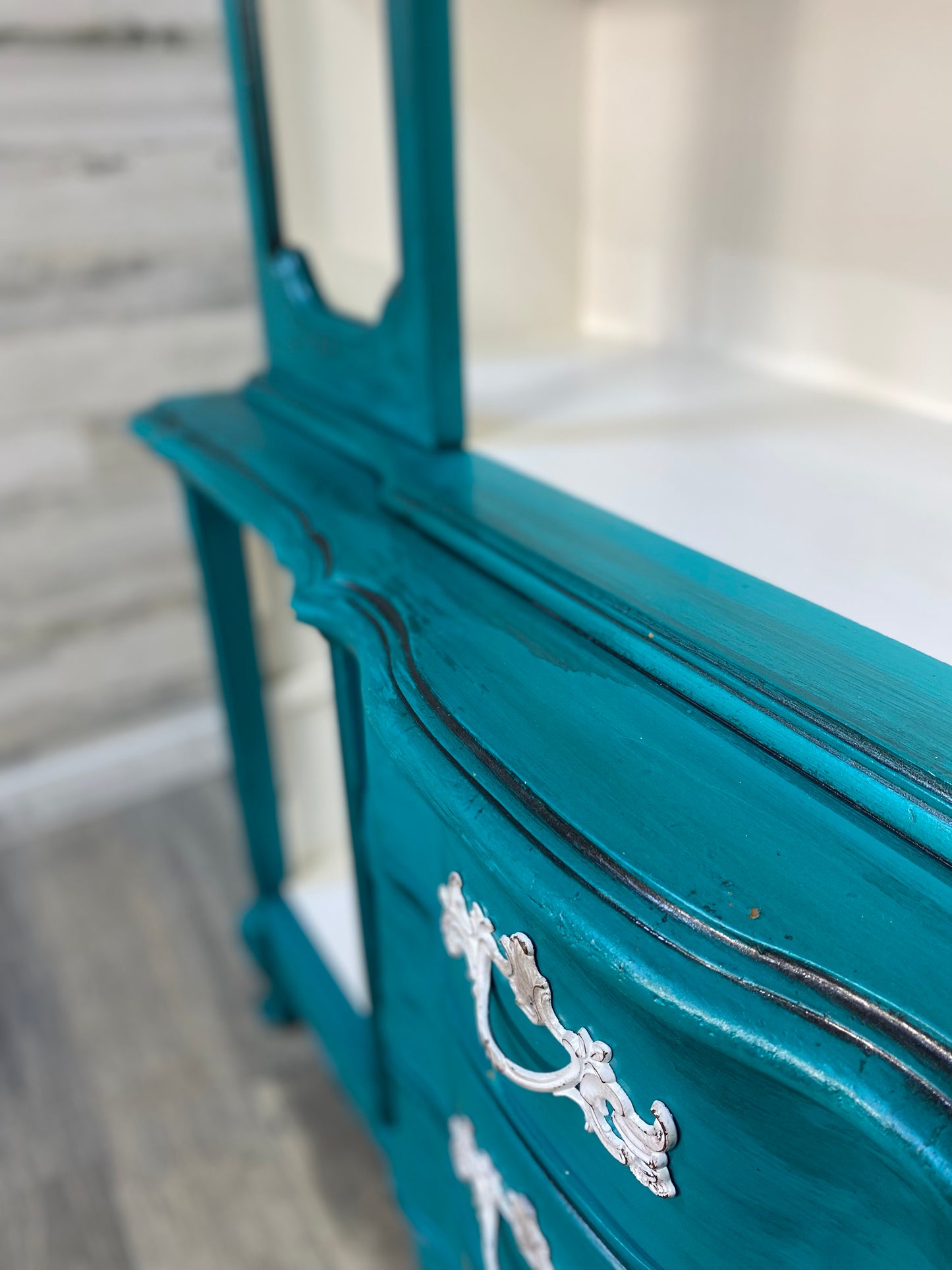 Turquoise Bassett French Provincial Hutch