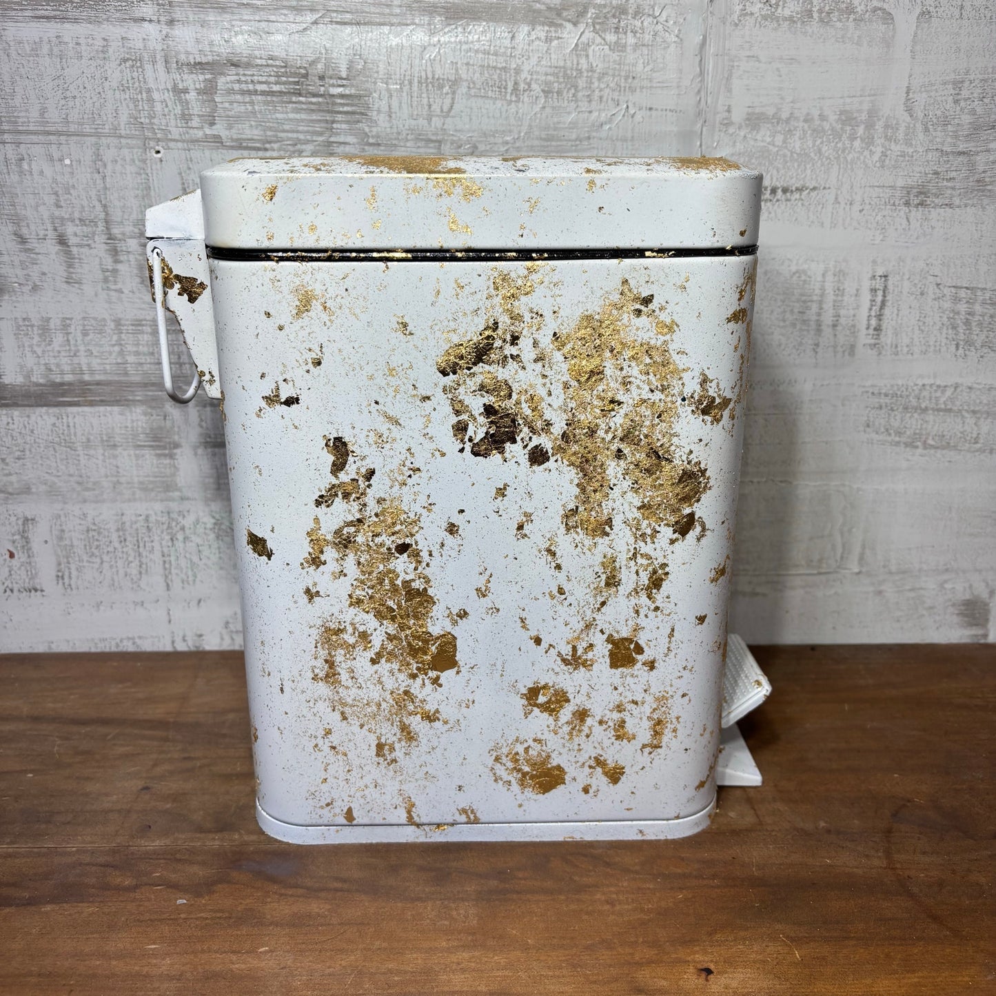 Custom Gold Flake & White Small Trash Can