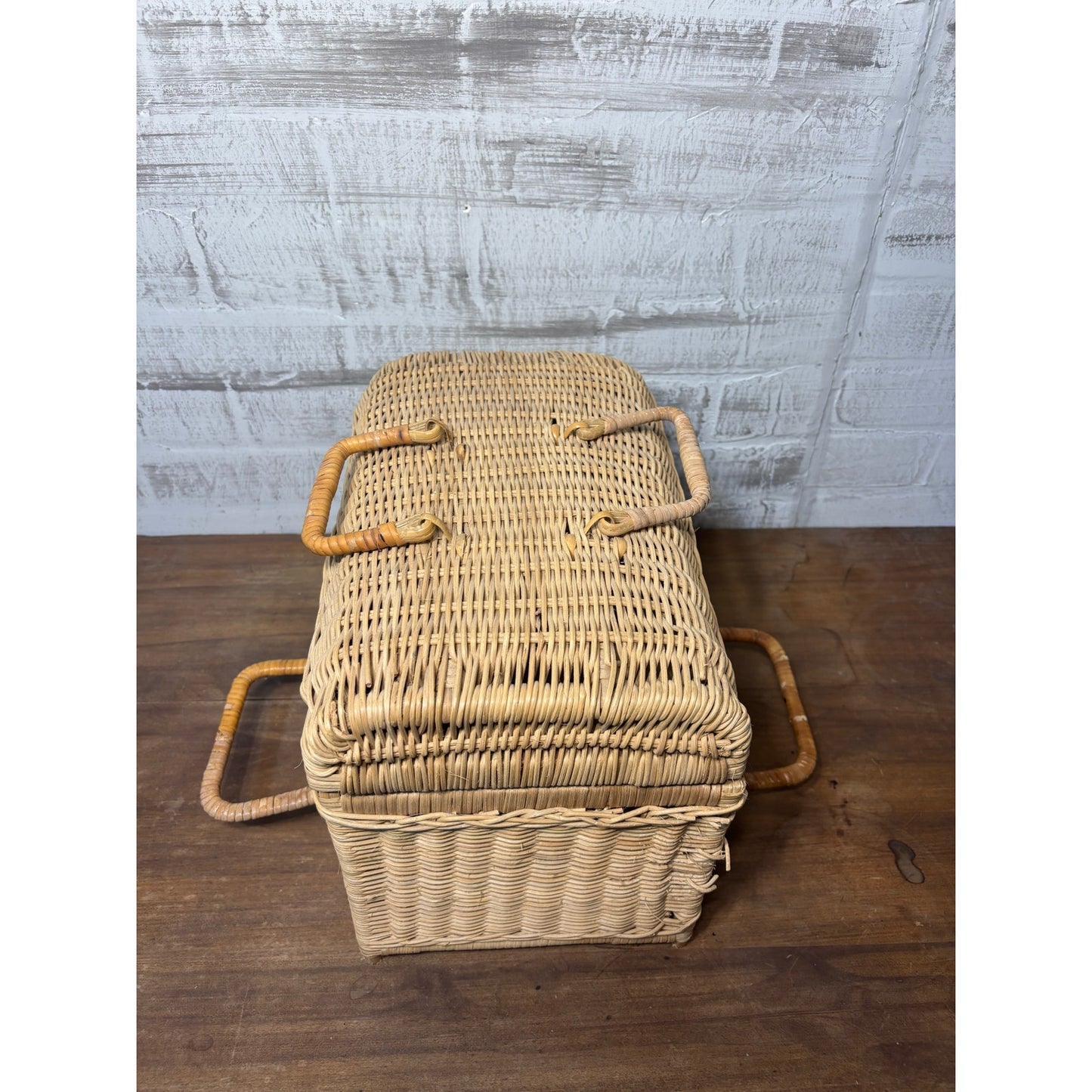 Vintage Wicker Rattan Picnic Basket Handles