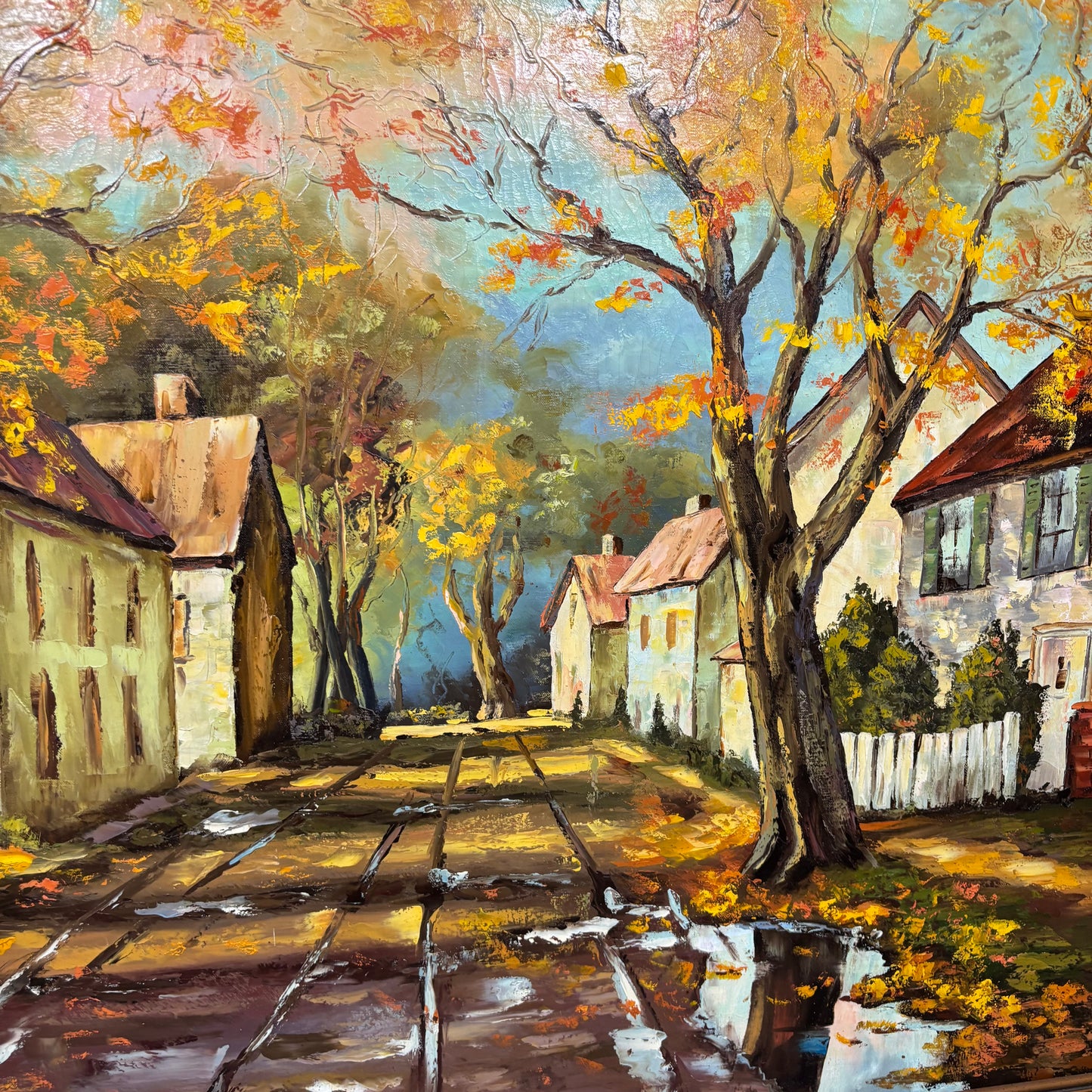 Vintage Original Fall Landscape Framed Oil Painting