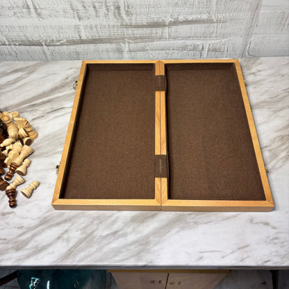 Vintage Wooden Folding Travel Chess Board with Pieces