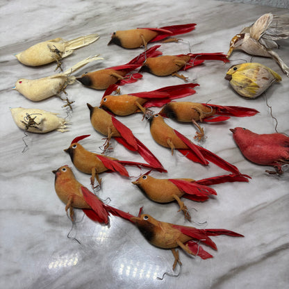 Vintage and Antique Feathered and Flocked Bird Ornament Lot