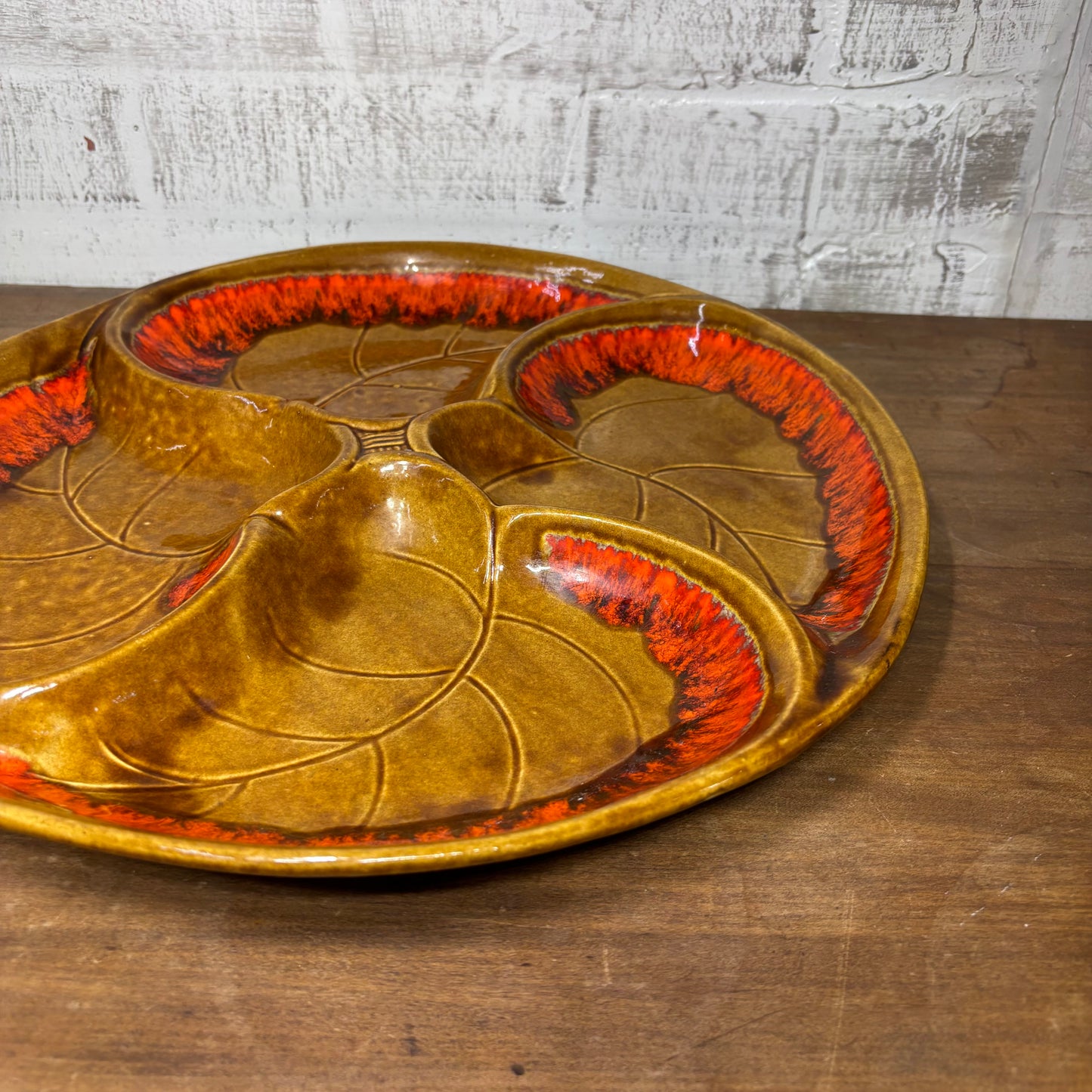 Mid Century Santa Anita Ware Divided Leaf Platter Dish