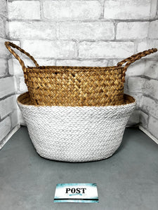 Large Woven Basket W/ White Bottom