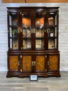 Universal Furniture Mahogany & Burled Ashwood Asian Breakfront China Cabinet