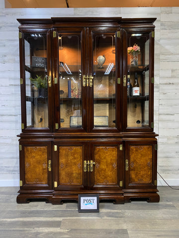 Universal Furniture Mahogany & Burled Ashwood Asian Breakfront China Cabinet