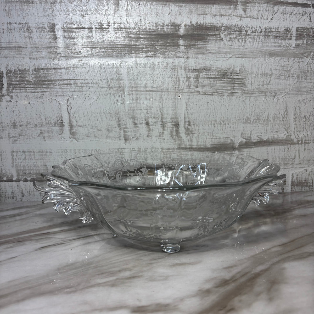 Vintage Fostoria Glass Etched Footed Serving Bowl