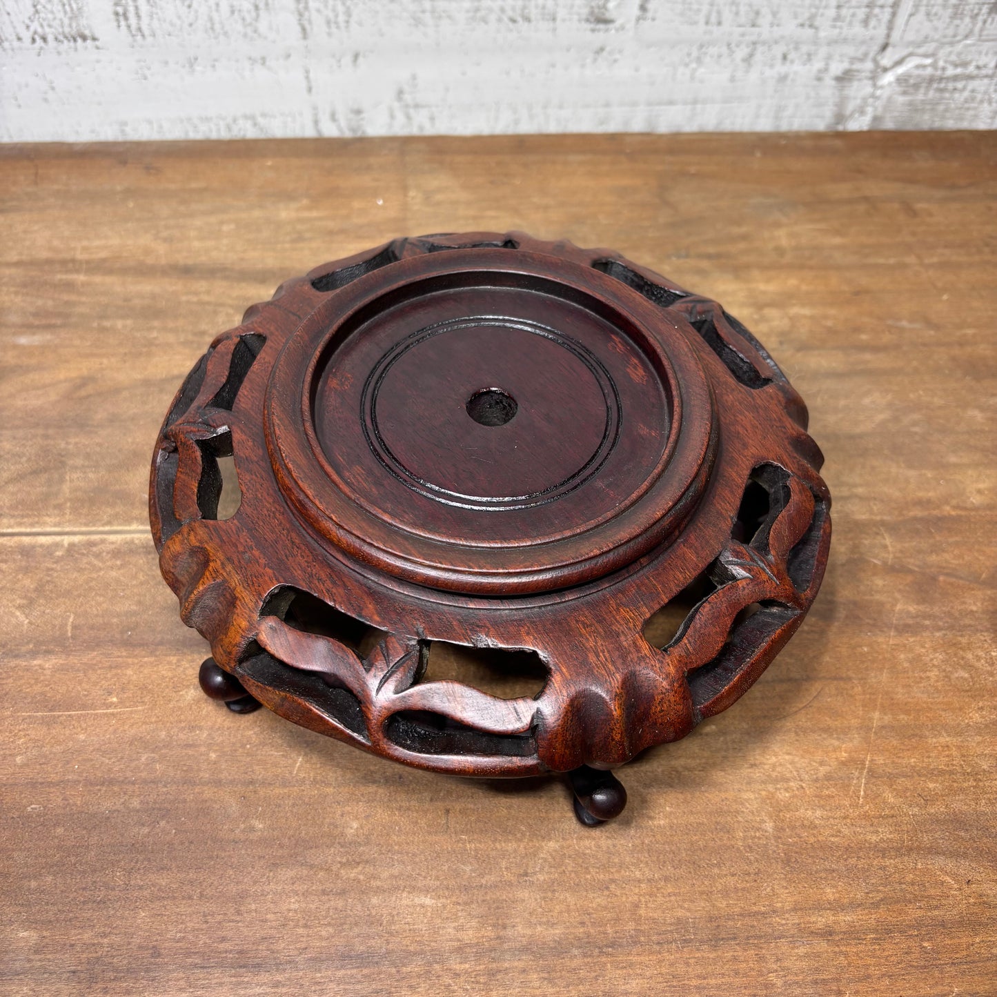 Vintage Chinese Wood Base Footed Stand