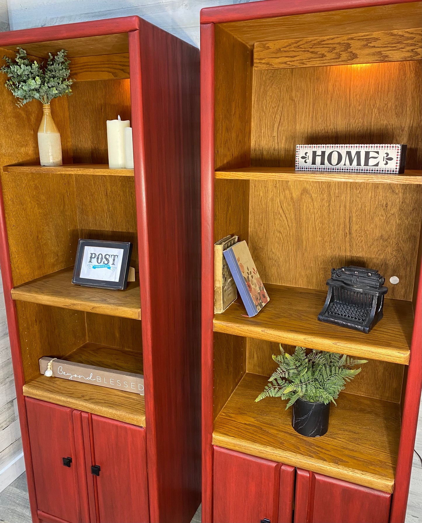Set Of 2 Barn Red Bookshelves