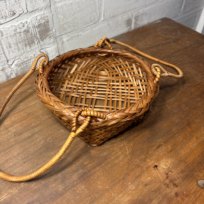 Mid Century Rattan Basket W/ Handles