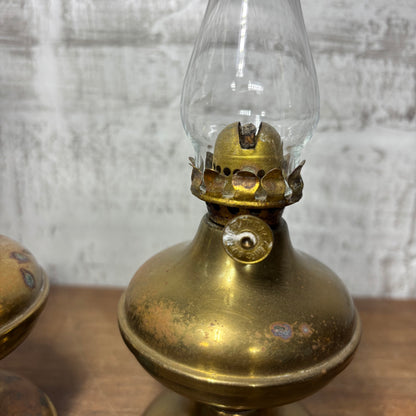 Vintage Brass Hurricane Lamps Set