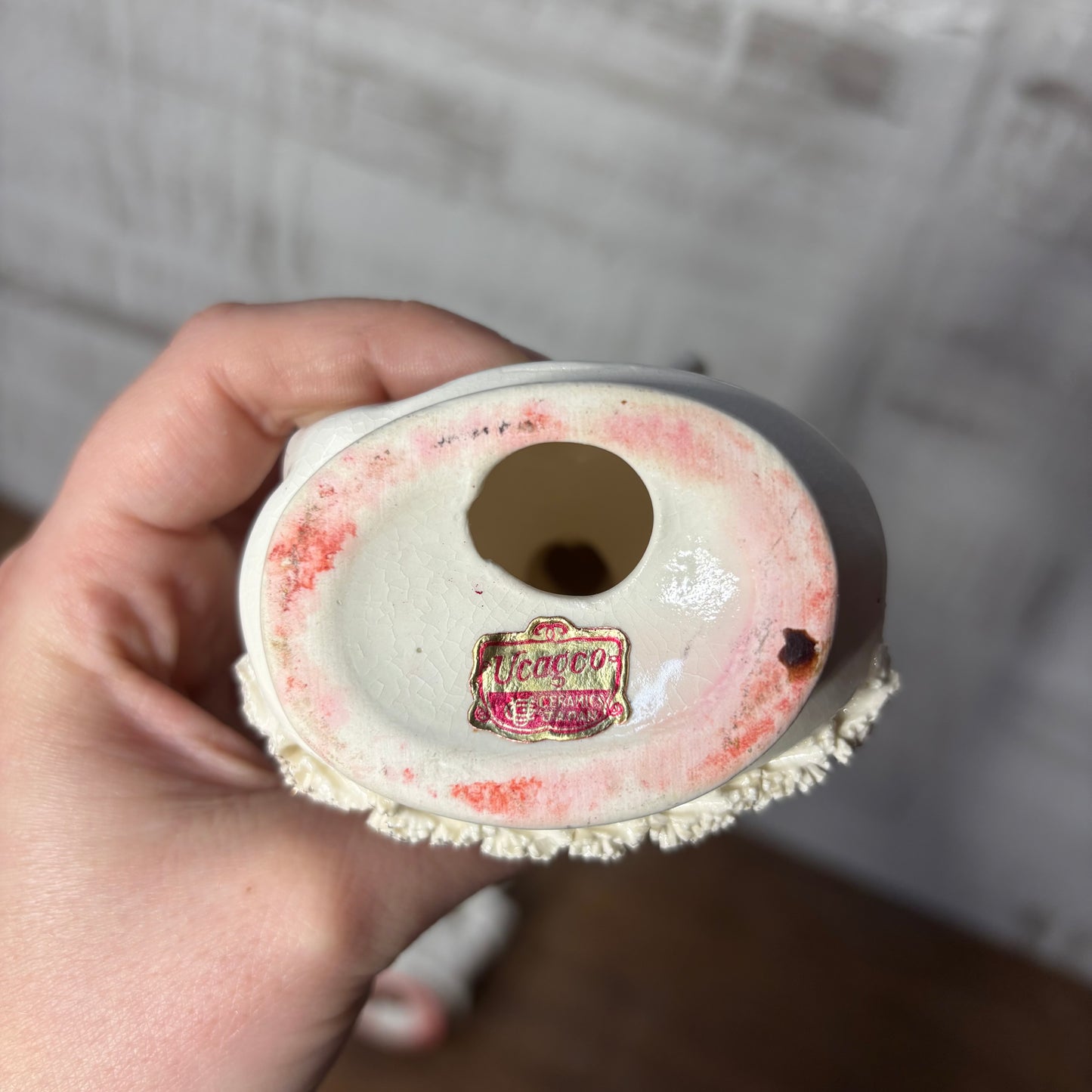 Vintage Ucagco Spaghetti Trim Angel Candle Holder Set