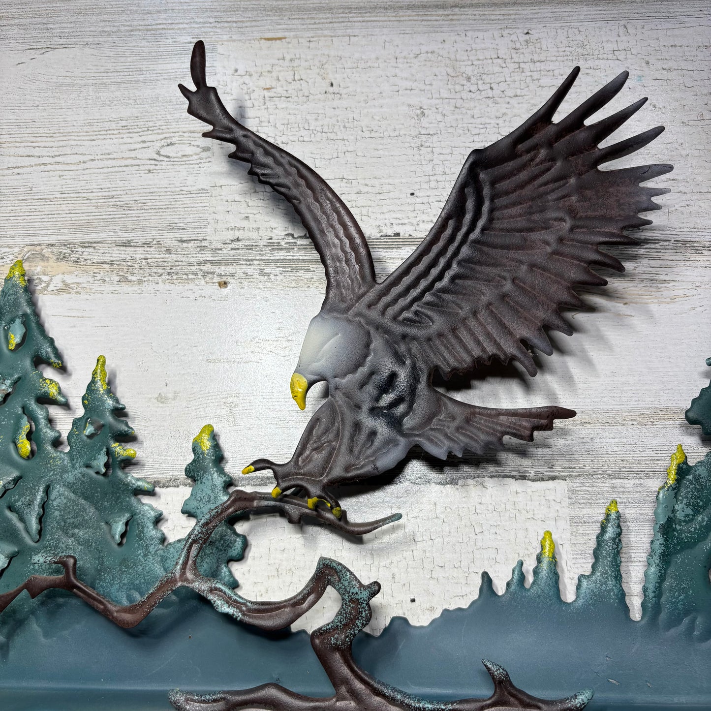 Rustic Metal 3D Bald Eagle And Trees Wall Decor