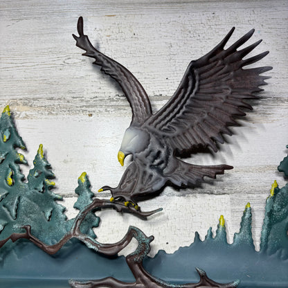 Rustic Metal 3D Bald Eagle And Trees Wall Decor