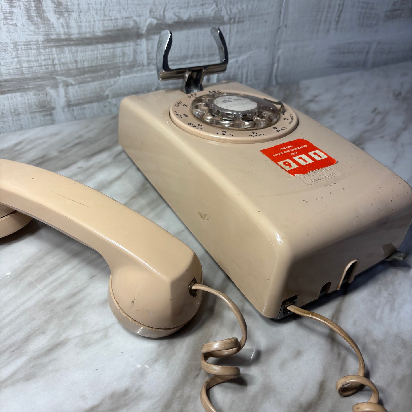 Vintage Beige Western Electric Model Rotary Wall-Mount Telephone