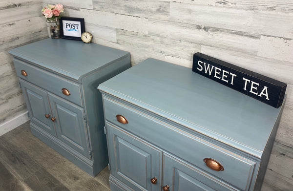 Set Of 2 XL Nightstands Blue Gray