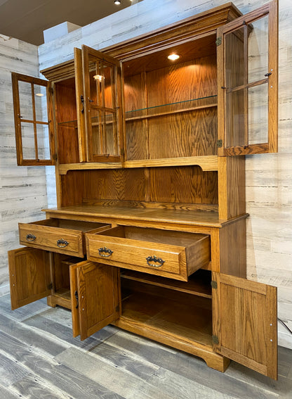 2pc Oak China Hutch
