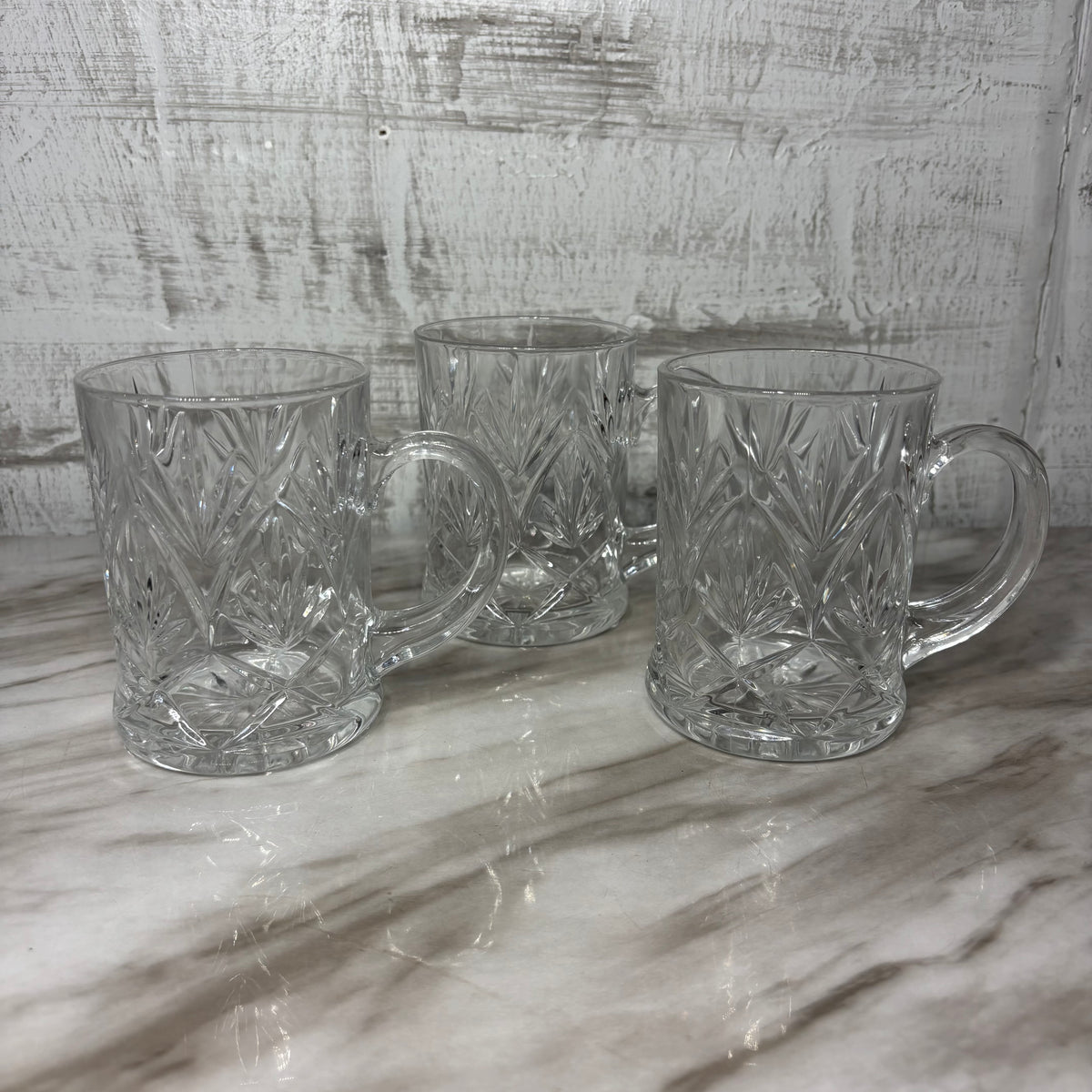 Vintage Paul Sebastian Clear Glass Mugs with Starburst Design
