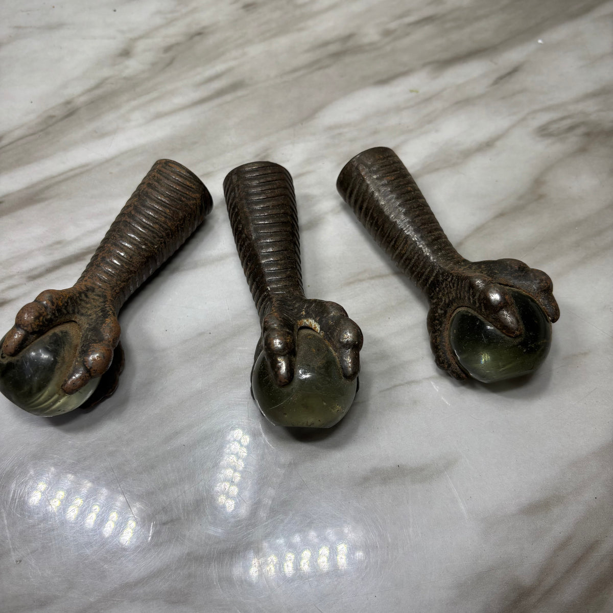 Antique Claw Foot Cast Iron Metal Glass Ball Table Feet Set Of 3