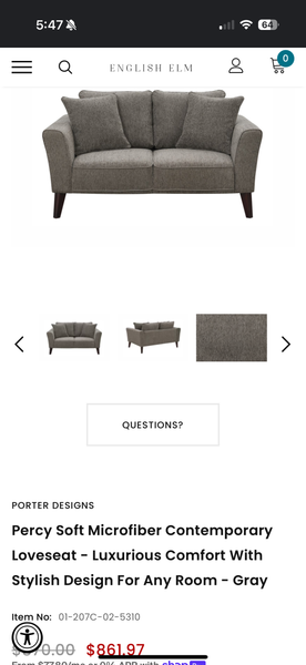 Dark Gray Loveseat Sofa