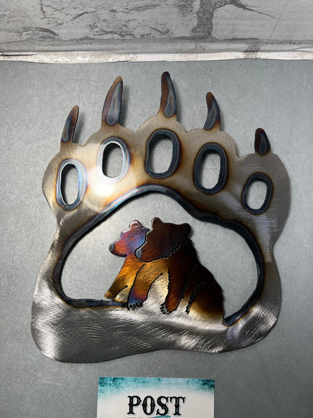 Metal Bear Claw With Baby Cubs Wall Decor