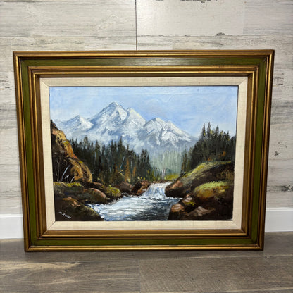 Vintage Mountain Scenic Original Oil Painting By Artist M. Jeskey