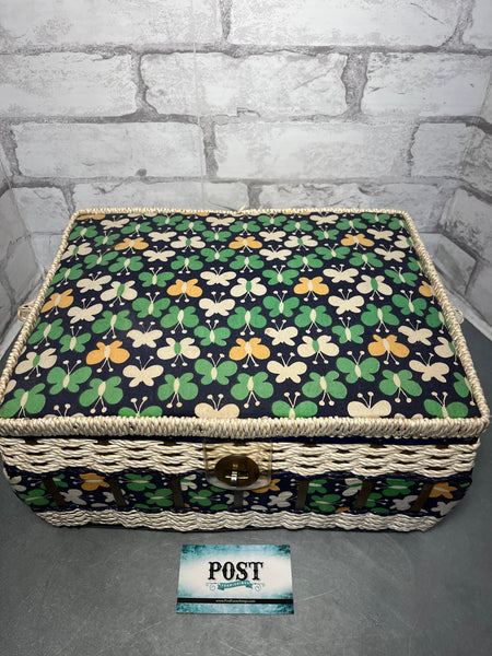 Vintage Butterfly Wicker Woven Sewing Basket