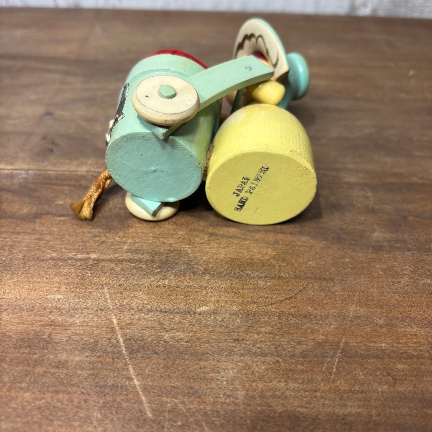 Vintage Wood Figure Pushing Cart Pin Cushion Tape Measure